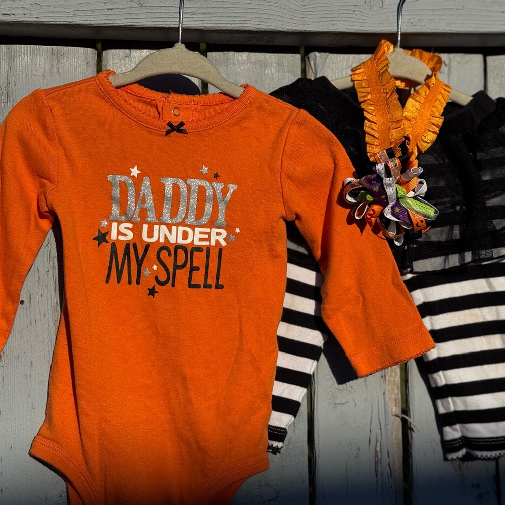 Halloween Outfit Girl’s 9 months Carter’s Set Tutu Leggings Hair Bow Shirt CUTE!